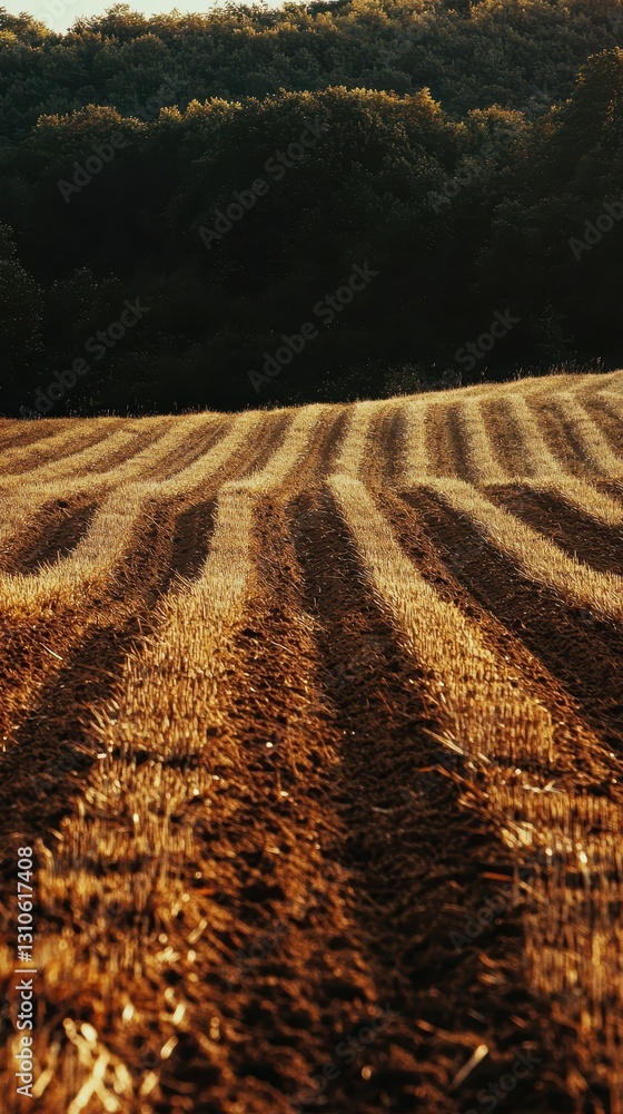 Poster high contrast field scene featuring deep shadows and lines of soil
