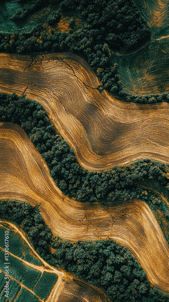 Poster high definition aerial view of intricate wavy patterns in fields