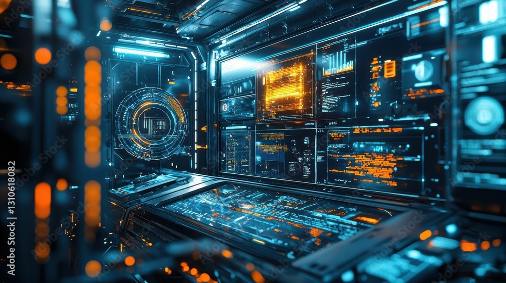 Poster advanced tech distribution center with robotic systems and interfaces