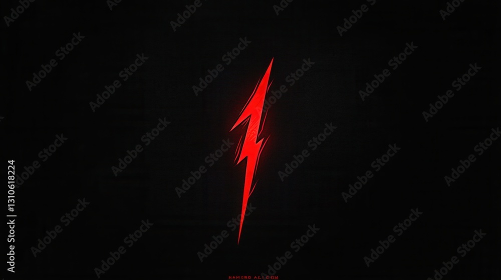 Poster bold minimalist icon of a red lightning bolt on a deep black background showcasing strong contrast a
