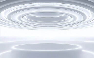 Minimalist White Circular Design with Soft Lighting in a Futuristic Setting