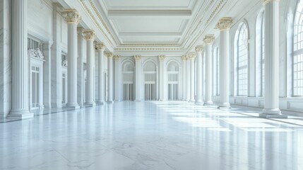 Elegant Marble Interior with Gleaming White Columns and Spacious Design