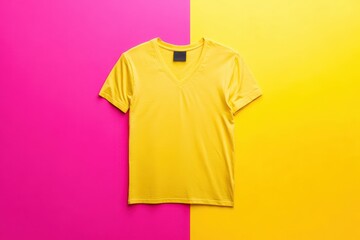 Yellow T-Shirt on Pink Yellow Background.