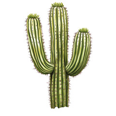 Naklejka premium Saguaro Cactus Illustration On White. Desert Plant Art For Print, Design, Or Education Material