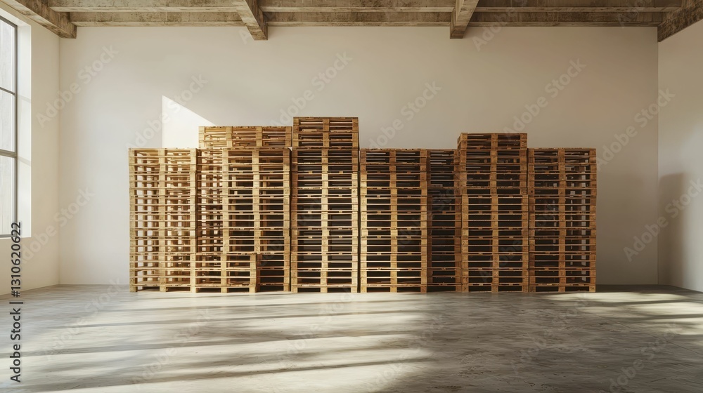Aufkleber minimalist composition of stacked pallets in an empty space
