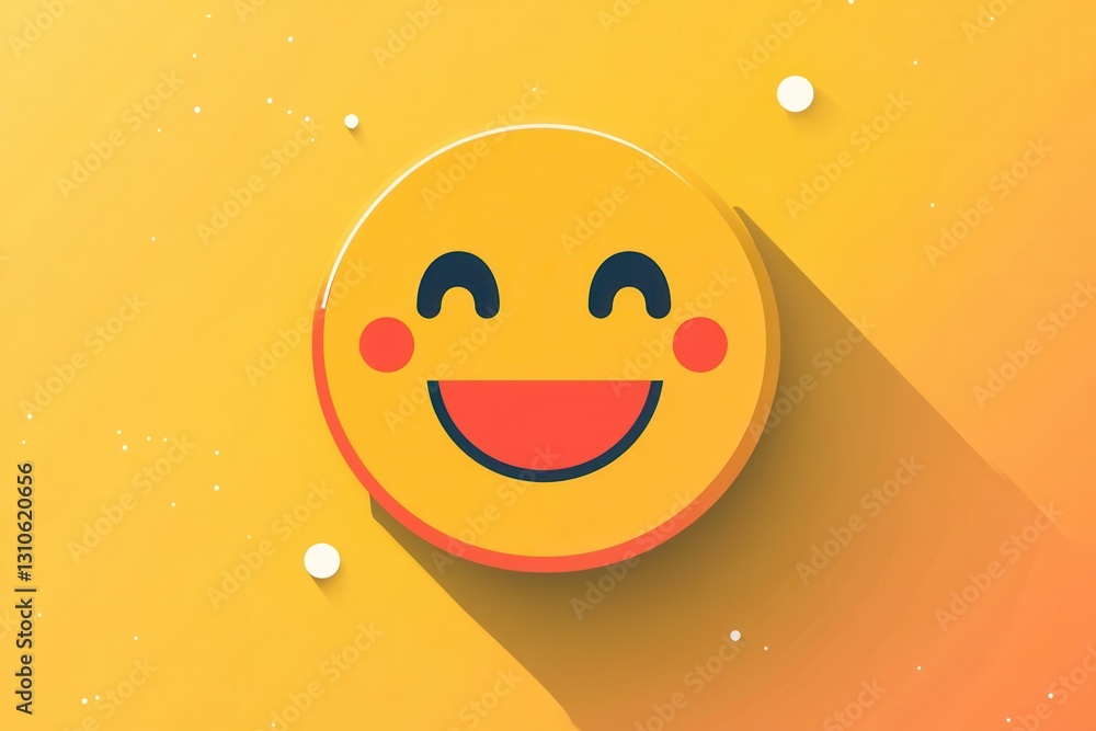 Poster Bright yellow minimalist icon featuring a smiling face in a flat design encourages positivity and joy in daily life