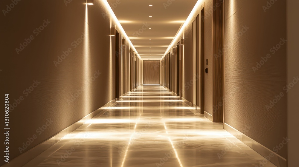 Poster minimalist corridor design with subtle spotlights illuminating space