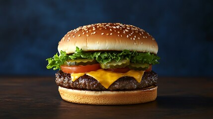 Hamburger on blue background