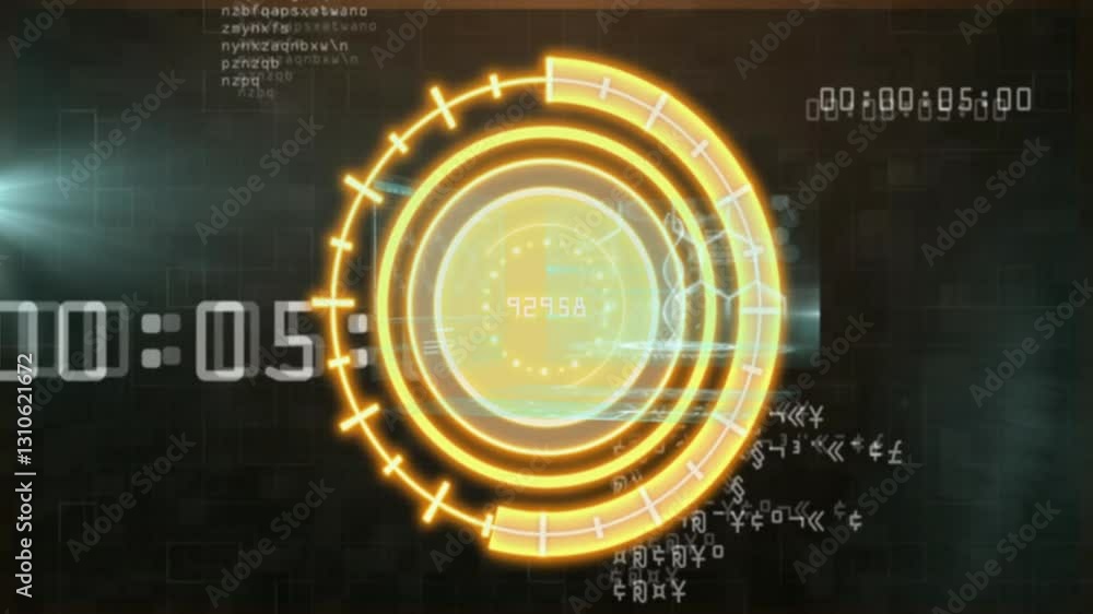 Poster animation of glowing circular interface with digital numbers in background