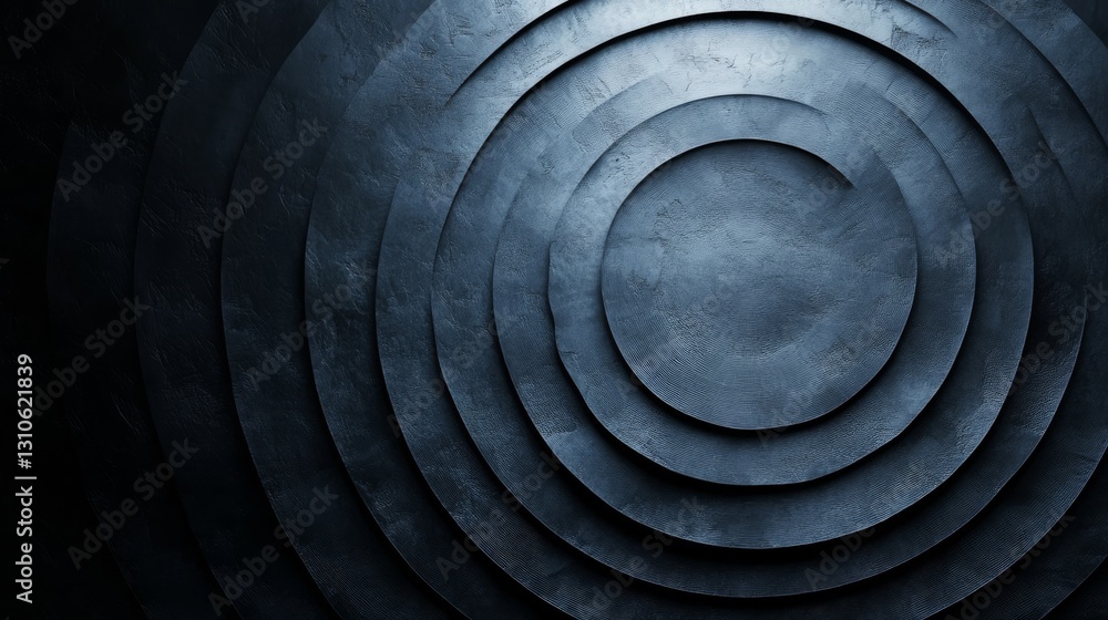 Poster concentric circles creating a textured pattern of graded dark blue tones