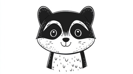 Adorable raccoon in monochrome style with a happy smiling face
