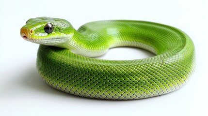 Naklejka premium Green Snake Coiled, Studio White Background
