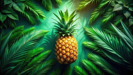 Drone View Pineapple, Aerial Tropical Fruit Photography, Juicy Pineapple Background, Fresh Pineapple Overhead Shot
