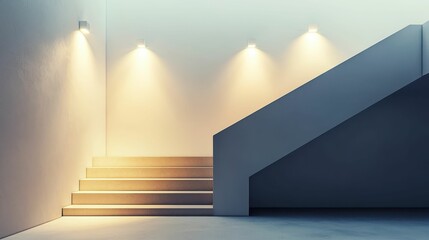 Fototapeta premium Modern Minimalist Interior with Recessed Spotlights and Stairs