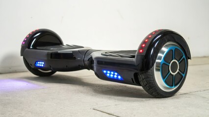 Black Hoverboard with LED Lights on White Background
