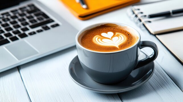 A close-up of a coffee cup with motivational text, symbolizing productivity culture