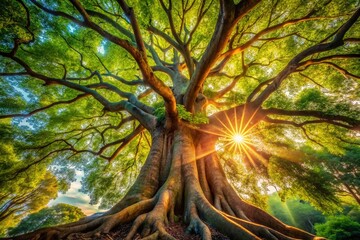 Fototapeta premium Majestic Ancient Tree - Nature's Timeless Beauty, AI Generated Stock Photo