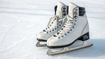 White Ice Skates on White Background