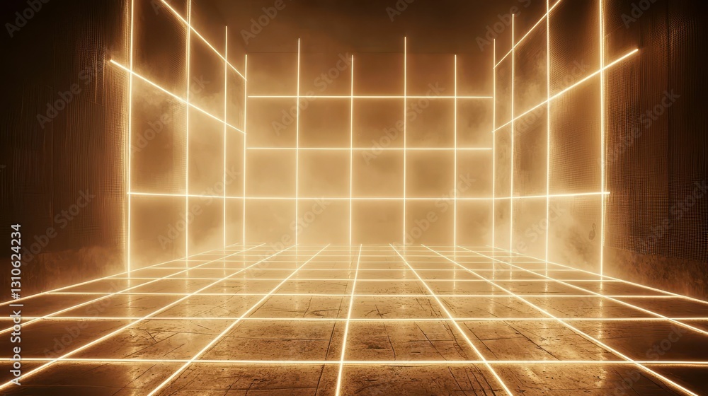 Poster minimalist performance area with illuminated grid design