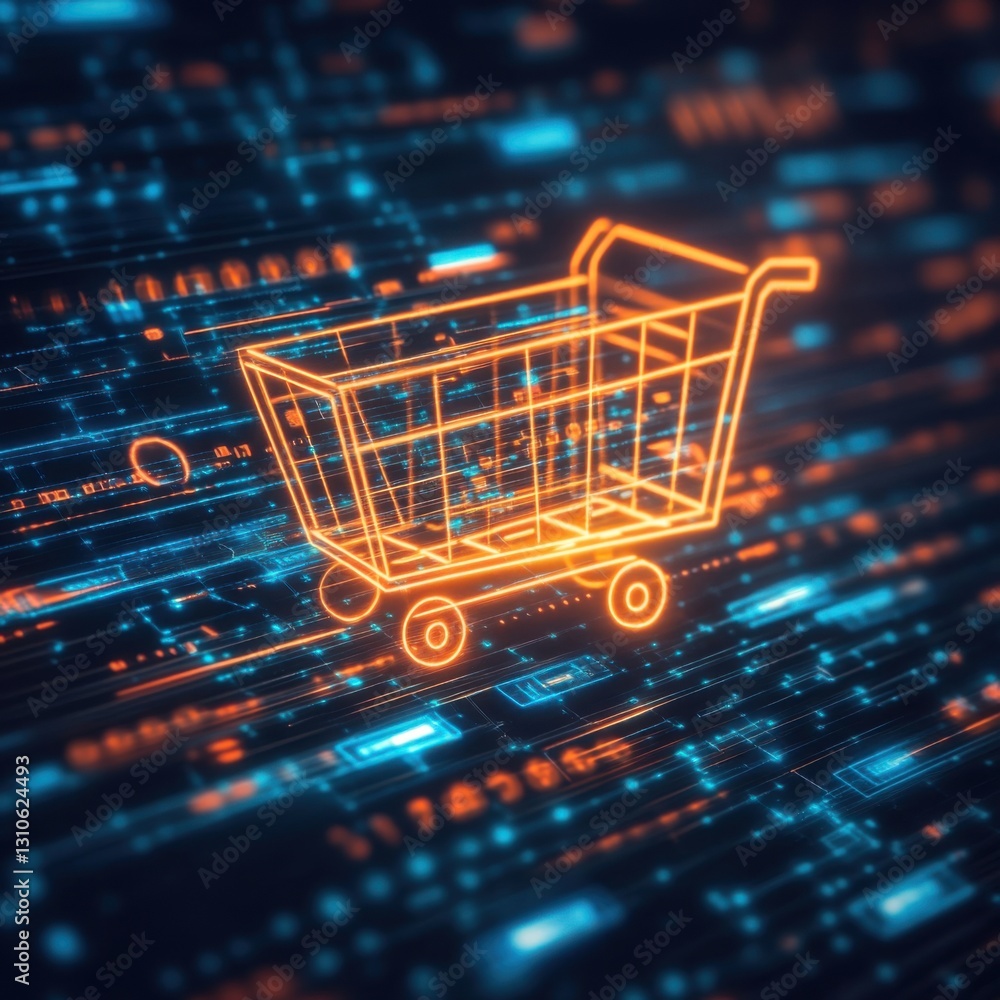 Aufkleber digital shopping cart on abstract data background