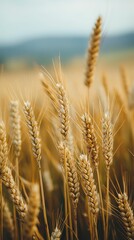 Fototapeta premium Serene Minimalist Rural Landscape with Soft Focus on Wheat Stalks