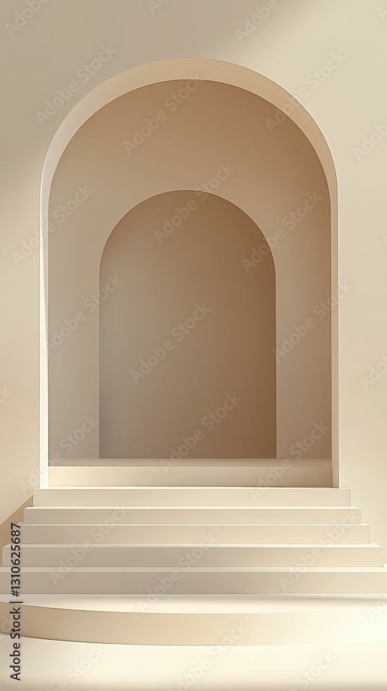 Poster minimalist stage background with arched elements and soft lighting