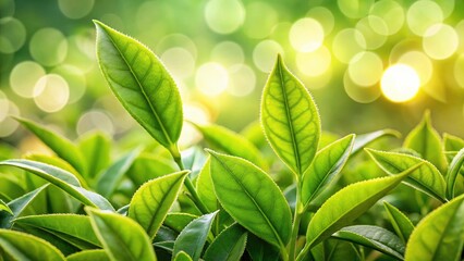 Fresh Green Tea Leaves Top View, Isolated White Background, High Resolution Image