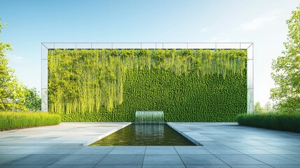 Obraz premium Expansive Minimalist Urban Garden with Vertical Greenery Wall