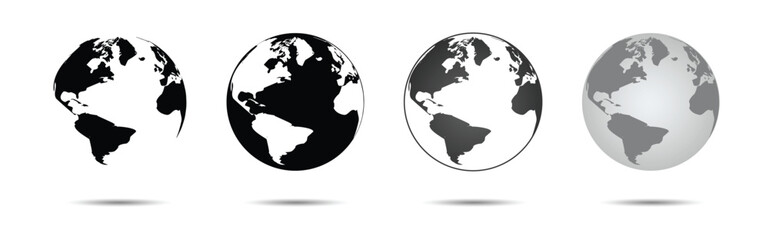 set earth globe black white gradient