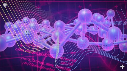 Flowing lines and mathematical equations in pink hues, abstract molecular animation - Powered by Adobe