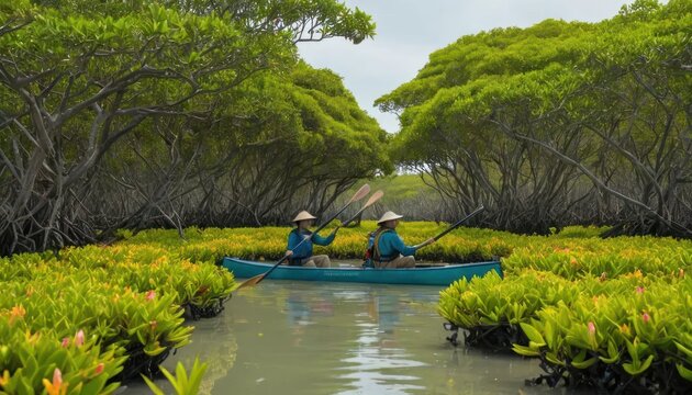 Serene Kayak Adventure Through Lush Mangrove Forest