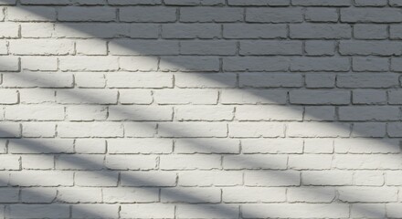 White Brick Wall Sunlight Shadows Diagonal Pattern. AI Generated