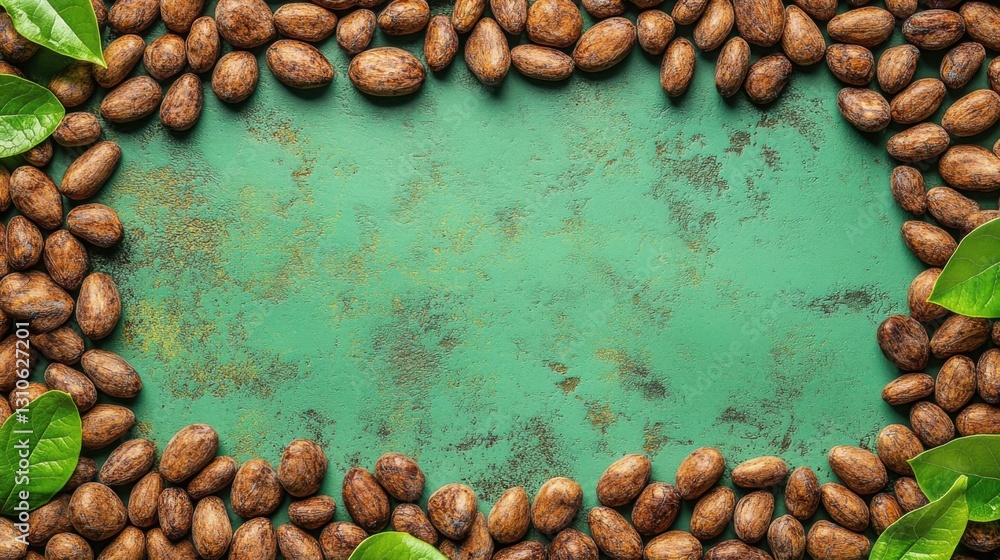 Aufkleber artistic green background featuring a circular arrangement of peanuts displaying their unique shape 