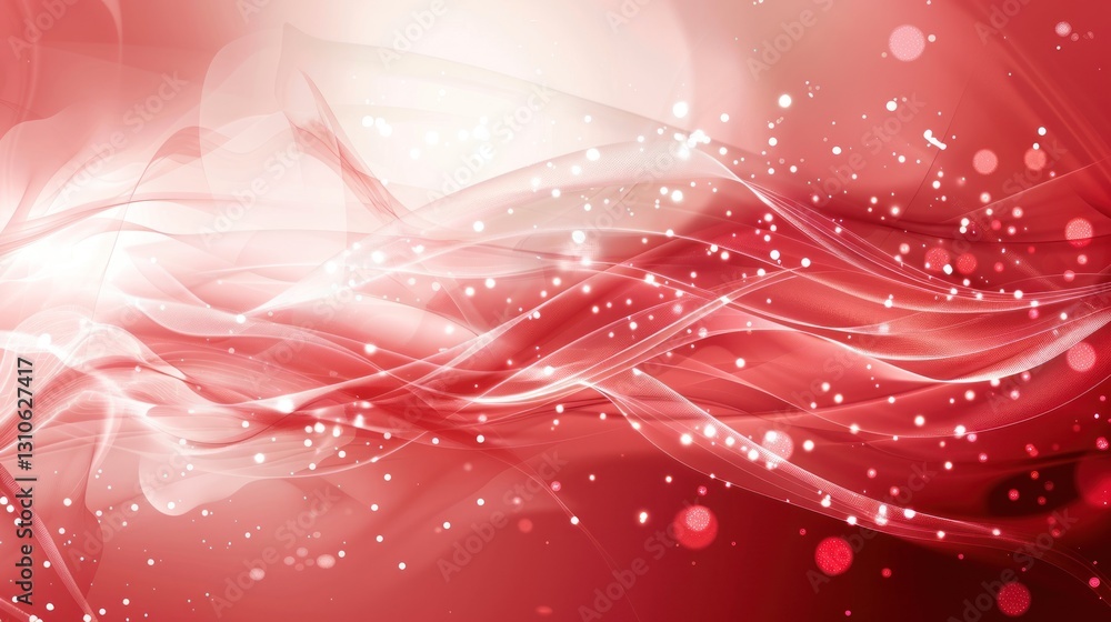 Poster abstract red wave patterns with sparkling light effects