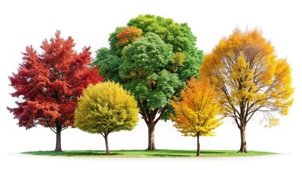 Naklejka premium Isolated Trees, White Background Panoramic Photography: High-Resolution Images of Single Trees on White