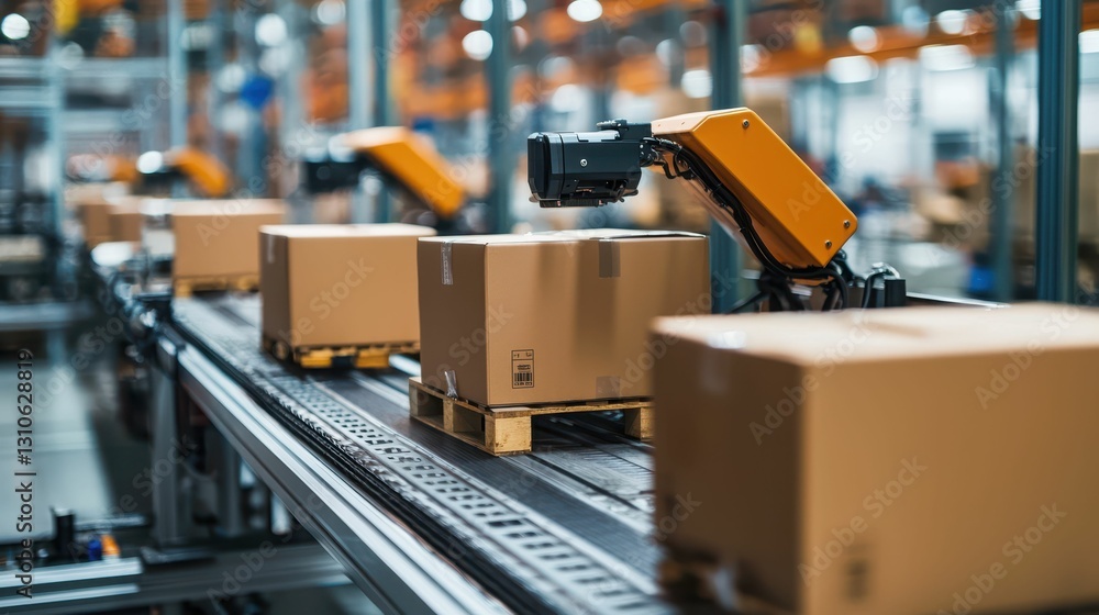 Poster Modern Distribution Center with Sleek Robotics and Efficient Workflow