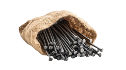 Cloth bag for storing nails on a transparent background