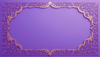 Eid Mubarak Golden Luxury Islamic  with Arabic Style Pattern and Photo Frame isolated at purple background