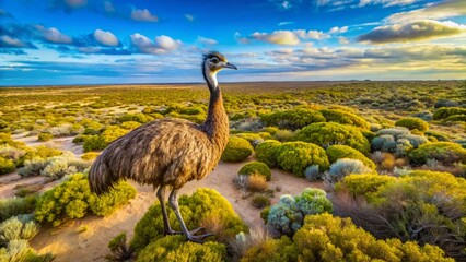 Majestic Emu on Eyre Peninsula, South Australia - Aerial Drone Shot