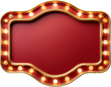 Red Marquee Signboard with Golden Frame and Illuminated Bulbs Blank Template for Advertisement - Powered by Adobe