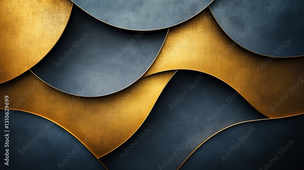 Poster abstract image showing overlapping golden and dark blue shapes