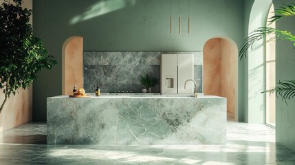 Modern Marble Kitchen Interior with Sleek Design and Natural Light