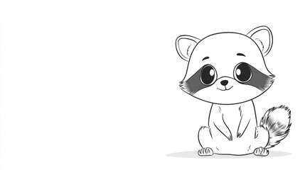 Fototapeta premium Adorable cartoon raccoon sitting upright against a white background