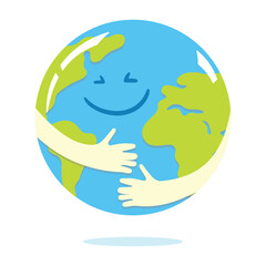 hand hug earth loves earth symbol cartoon
