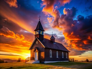 Majestic Holloko Church Silhouette at Sunset - Dramatic Stock Photo