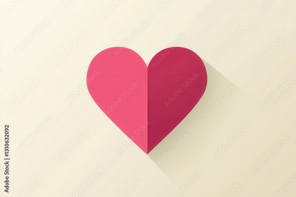 Poster minimalist heart icon featuring warm pink tones and soft shadows in flat design for modern aesthetic