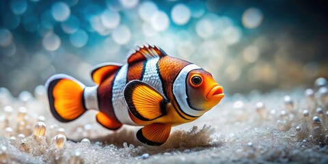 Miniature Clownfish Figurine Fashion Photography: Detailed Poses, Vibrant Colors, Artistic Lighting
