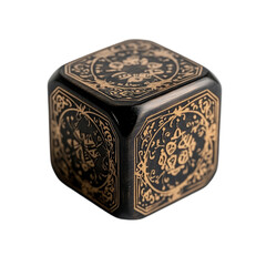an ornate dice with gold patterns. isolated on transparent background	
