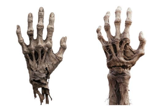 two creepy skeleton hands isolated on transparent background	
