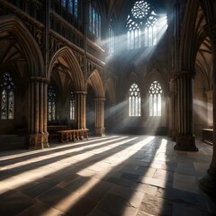 Fototapeta premium Sunbeams Illuminating Gothic Cathedral Interior